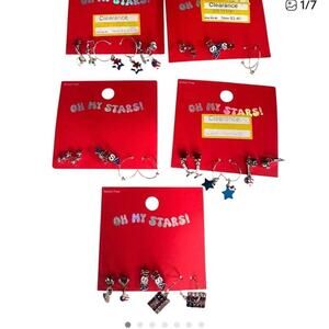 Patriotic Earrings Lot USA Flag Star July 4th Nickel Free Multi Pair Set New